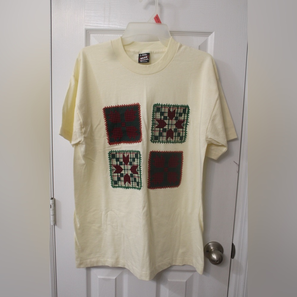 Handmade Vintage Large Women’s Festive Holiday Cream Short Sleeve Tee